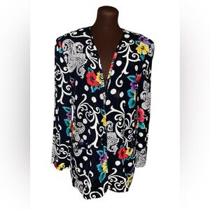 Vintage Norton McNaughton Black Multicolor Abstract Paisley and Floral Blazer